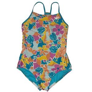 Speedo One Piece Floral Swimsuit Girls XL‎ 16 Racerback Silicone Gripper Beach